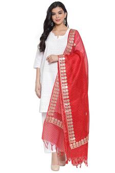 Red Cotton Doriya Gota Patti Work Dupatta