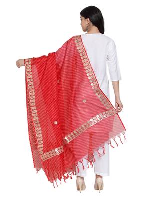 Red Cotton Doriya Gota Patti Work Dupatta 2