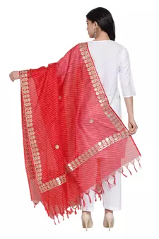 Red Cotton Doriya Gota Patti Work Dupatta