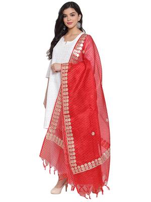 Red Cotton Doriya Gota Patti Work Dupatta 3