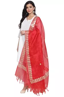 Red Cotton Doriya Gota Patti Work Dupatta