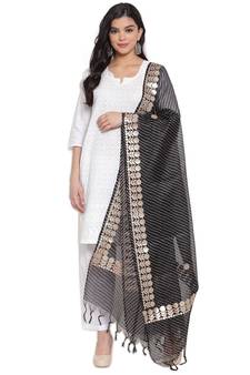 Black Cotton Doriya Gota Patti Work Dupatta