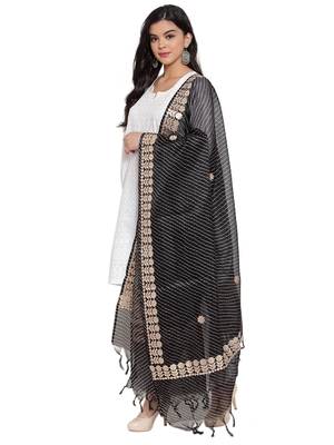 Black Cotton Doriya Gota Patti Work Dupatta 3