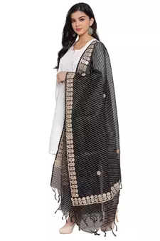 Black Cotton Doriya Gota Patti Work Dupatta