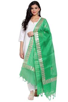 Green Cotton Doriya Gota Patti Work Dupatta