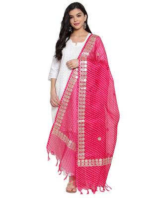 Magenta Cotton Doriya Gota Patti Work Dupatta 1