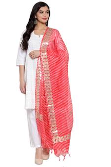 Peach Cotton Doriya Gota Patti Work Dupatta