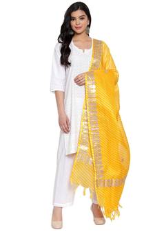 Yellow Cotton Doriya Gota Patti Work Dupatta