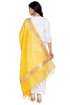 Yellow Cotton Doriya Gota Patti Work Dupatta
