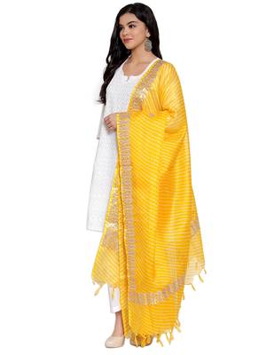 Yellow Cotton Doriya Gota Patti Work Dupatta 3