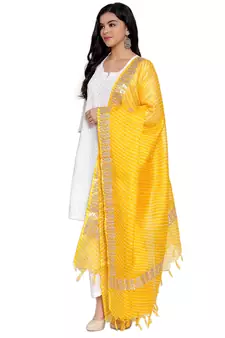 Yellow Cotton Doriya Gota Patti Work Dupatta