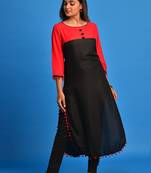Black and Red Pompom lace Rayon Apple cut kurti
