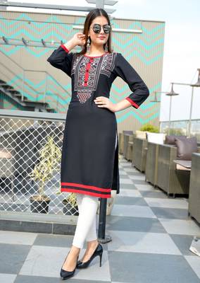 Black Khadi Rayon Stright Kurti 2