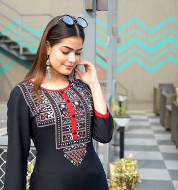 Black Khadi Rayon Stright Kurti 3