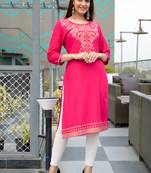 Pink Khadi Printed Rayon Straight Kurti