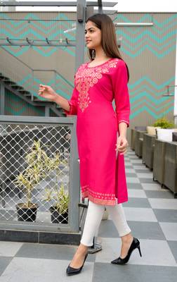 Pink Khadi Printed Rayon Straight Kurti 2
