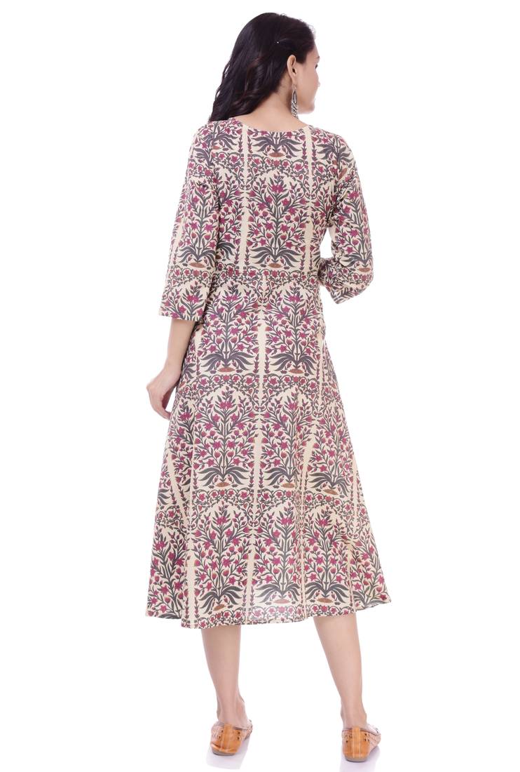 Pink Printed Cotton Anarkali Kurti