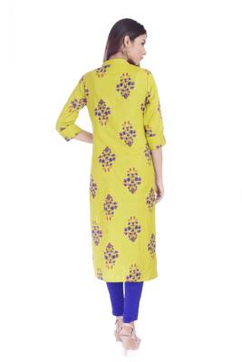 Yellow Printed Cotton Flex Front Slit Kurti 2