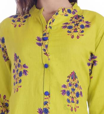 Yellow Printed Cotton Flex Front Slit Kurti 4