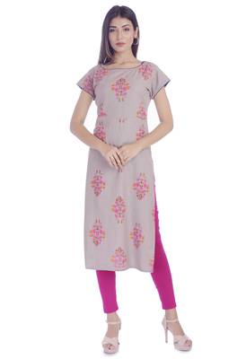 Grey Printed Cotton Flex Stright Kurti 1