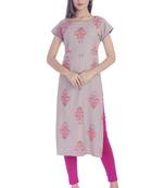 Grey Printed Cotton Flex Stright Kurti
