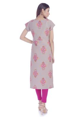 Grey Printed Cotton Flex Stright Kurti 2