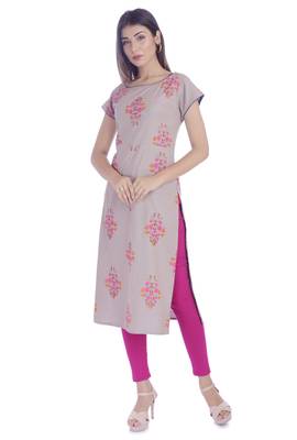 Grey Printed Cotton Flex Stright Kurti 3