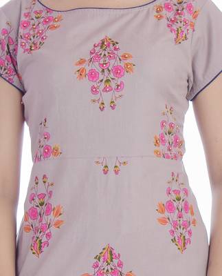 Grey Printed Cotton Flex Stright Kurti 4
