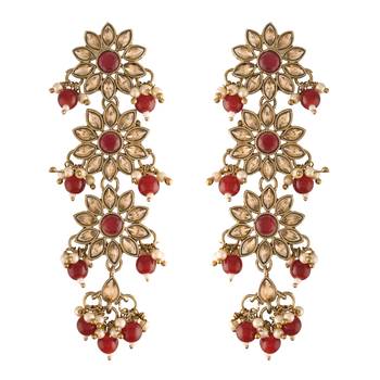 Traditional Gold Plated With Stunning Antique Finish Kundan & Pearl Earrings for Women 1
