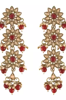 Traditional Gold Plated With Stunning Antique Finish Kundan & Pearl Earrings for Women