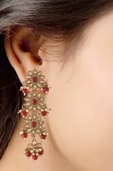 Traditional Gold Plated With Stunning Antique Finish Kundan & Pearl Earrings for Women