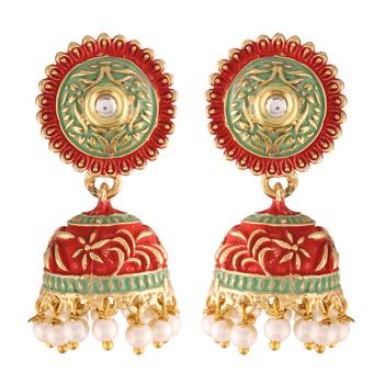 Gold Plated Handmade Enamel Meenakari Matte Finish Traditional Jhumka for Women 1