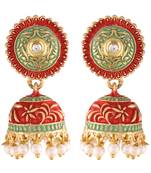 Gold Plated Handmade Enamel Meenakari Matte Finish Traditional Jhumka for Women