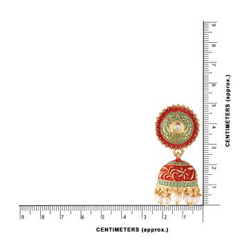 Gold Plated Handmade Enamel Meenakari Matte Finish Traditional Jhumka for Women 3