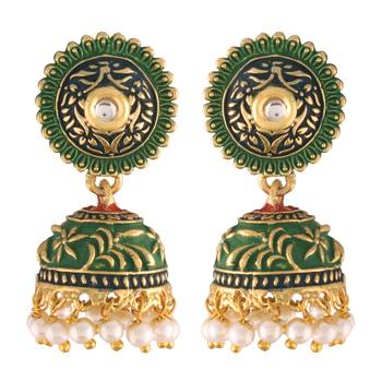 Gold Plated Handmade Enamel Meenakari Traditional Jhumka for Women 1