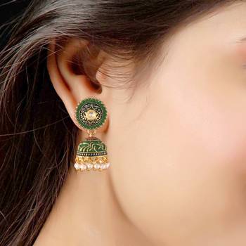 Gold Plated Handmade Enamel Meenakari Traditional Jhumka for Women 2