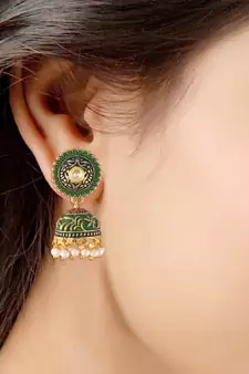 Gold Plated Handmade Enamel Meenakari Traditional Jhumka for Women
