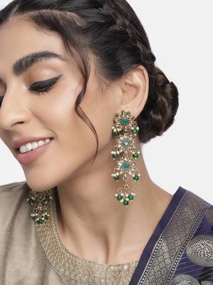 Traditional Gold Plated With Stunning Antique Finish Kundan & Pearl Earrings for Women 1