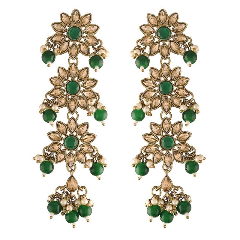 Traditional Gold Plated With Stunning Antique Finish Kundan & Pearl Earrings for Women