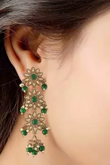 Traditional Gold Plated With Stunning Antique Finish Kundan & Pearl Earrings for Women