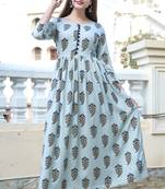 Blue Printed Rayon Flared Kurti