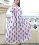 Pink Printed Rayon Flared Kurti