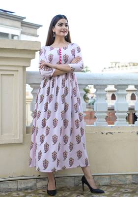 Pink Printed Rayon Flared Kurti 2