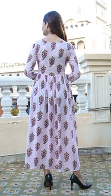 Pink Printed Rayon Flared Kurti 3