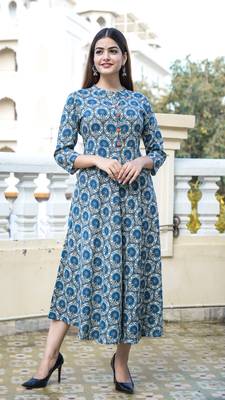 Blue Printed Rayon Flared Kurti 2