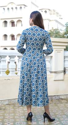 Blue Printed Rayon Flared Kurti 3
