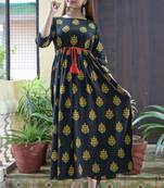 Black Printed Rayon Flared Kurti