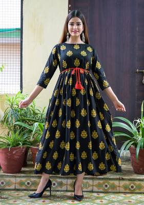 Black Printed Rayon Flared Kurti 2