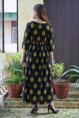 Black Printed Rayon Flared Kurti 3