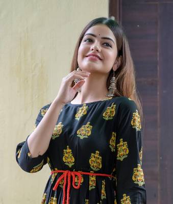 Black Printed Rayon Flared Kurti 4